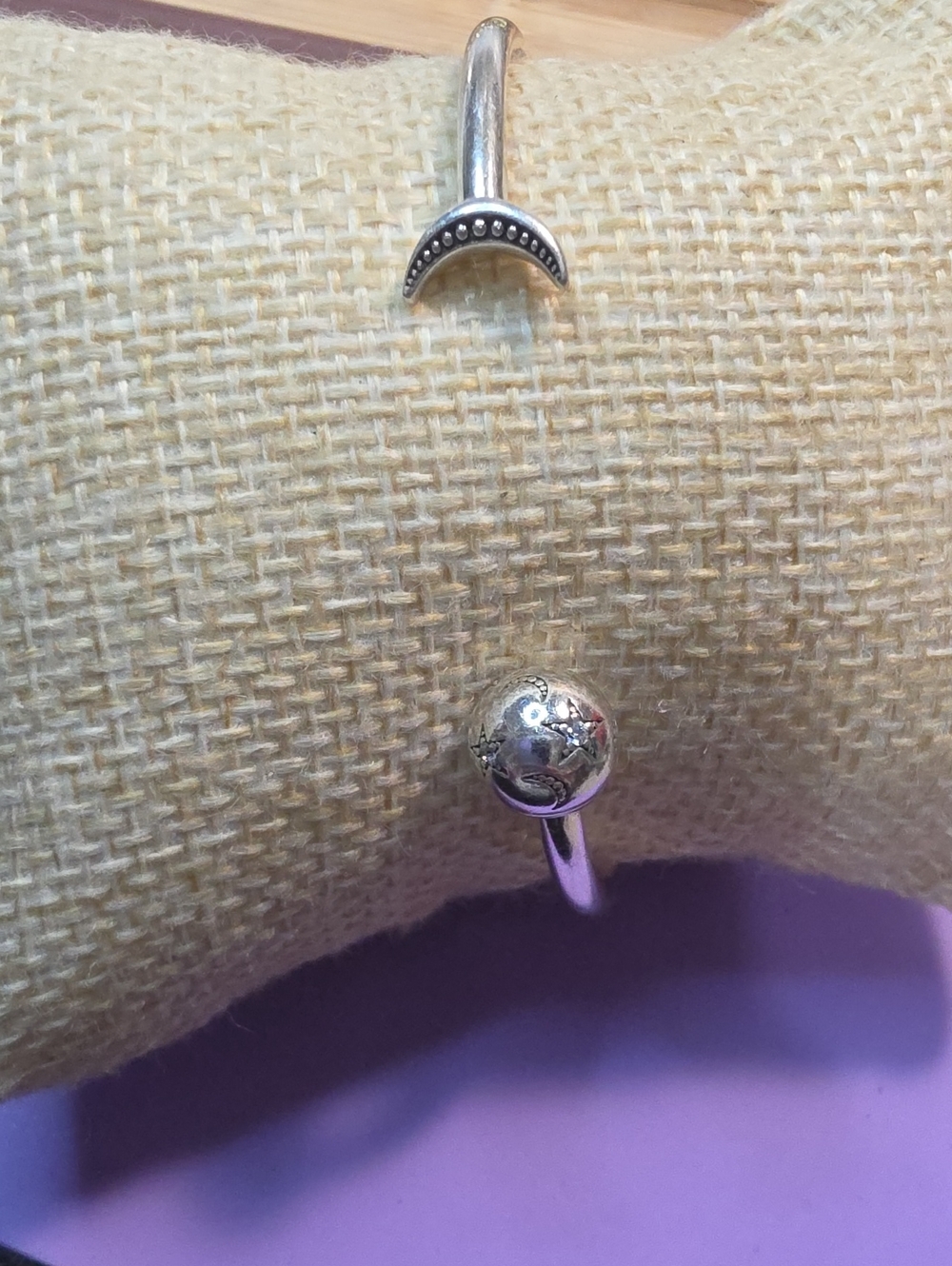 Pandora Silver Moon and Globe Open Cuff Bracelet